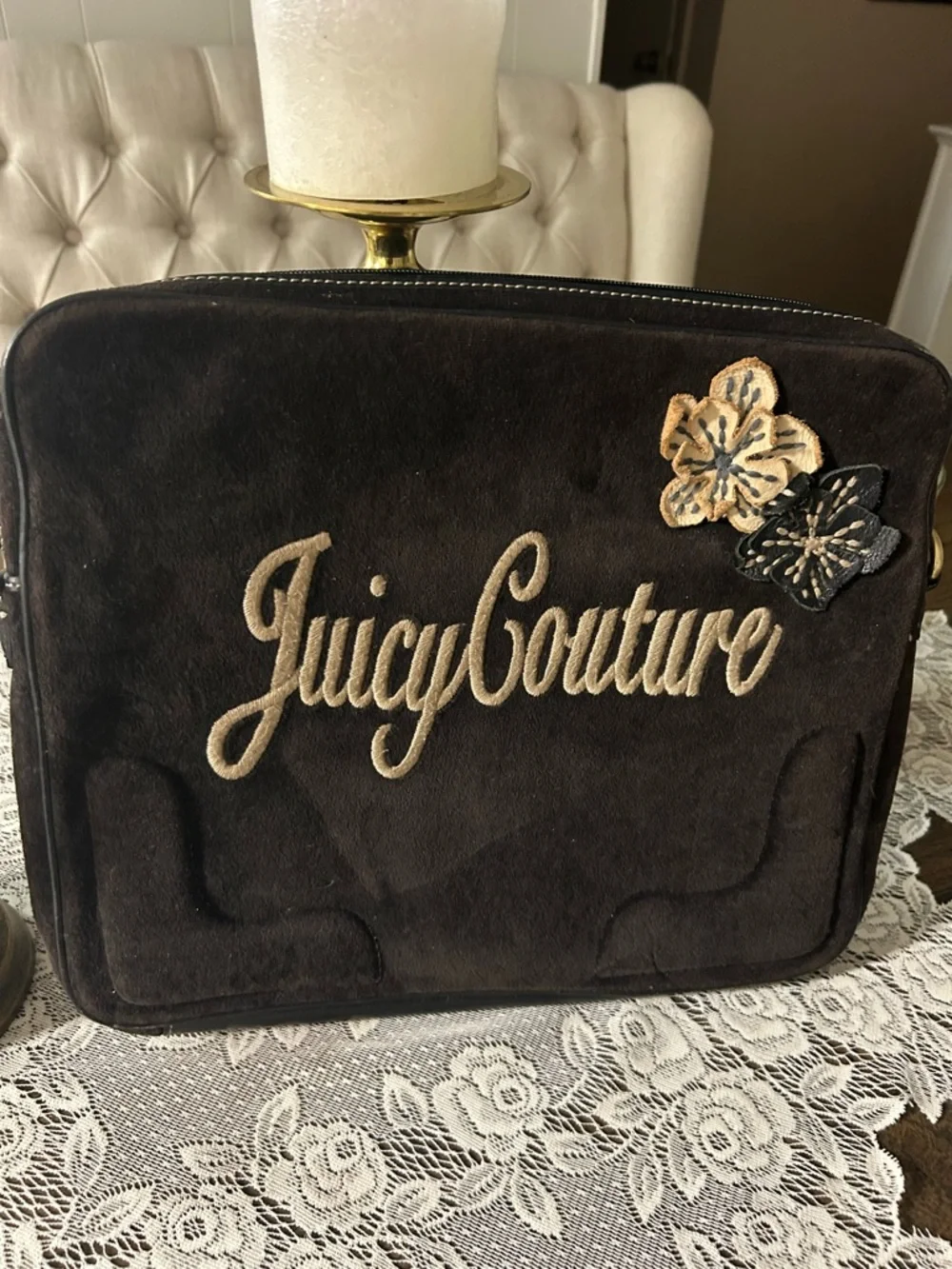 Juicy Couture Dark Brown Suede lap top, iPad padded protector.
